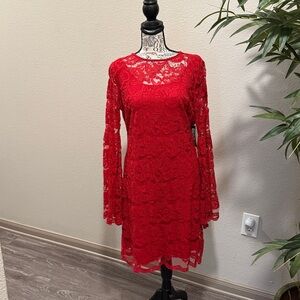New York & Company Vibrant Red Lace Dress